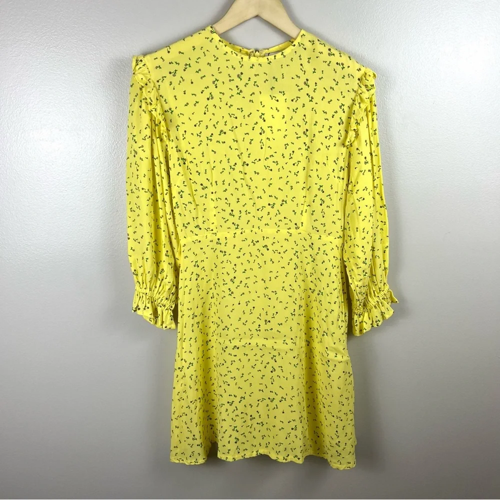 Faithfull the Brand Edwina Mini Dress Size 4 Yellow Micro Floral Brunch Date NWT - Picture 3 of 12